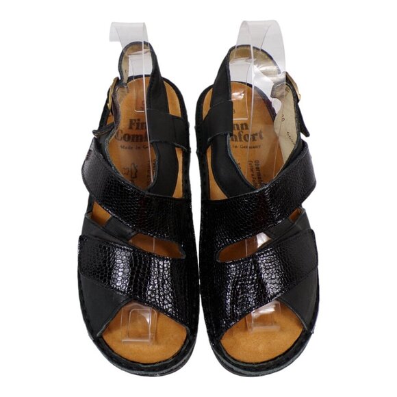 Finn Comfort Jersey Ankle Strap Black Leather Sandals Size EU38 US 7-7.5 #1243 - Picture 1 of 10